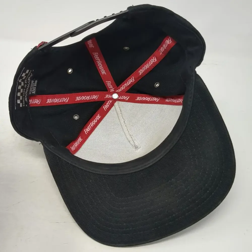 Fasthouse Snapback Hat Black One Size Skull Checkered Flag Cotton Graphic